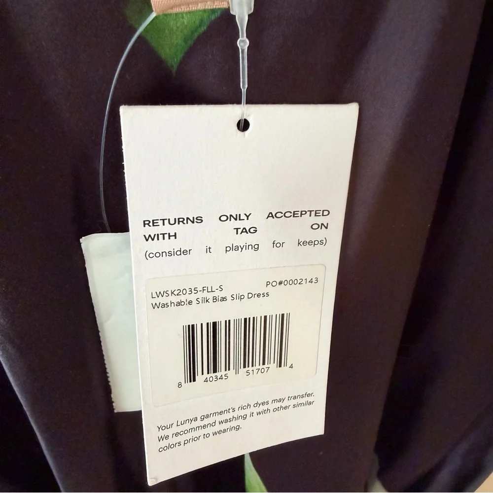 Lunya Washable Silk Bias Slip Dress midi Lily black green floral Revolve NWT S - Picture 8 of 11